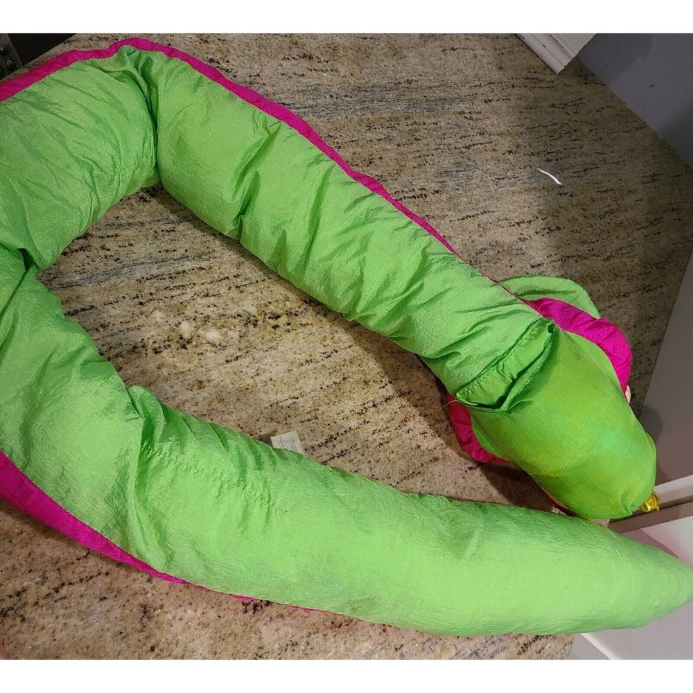 Vintage 1991 Platinum Embrace Parachute Puffy Pink Green Snake Plush Puppet 63" - Picture 10 of 12